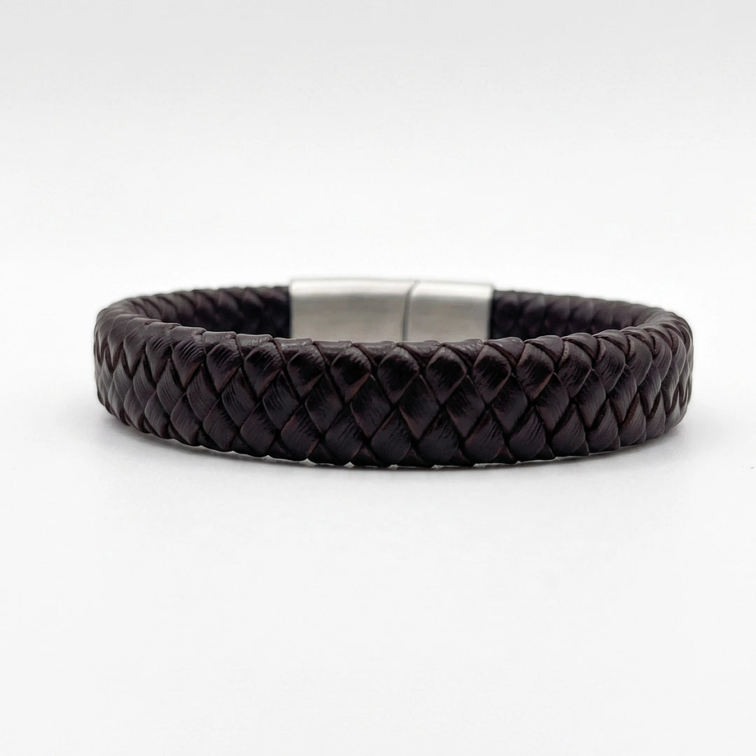 Pulsera de cuero trenzado natural: Café Oscuro