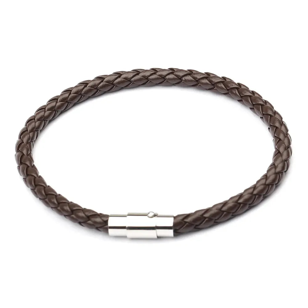 Pulsero cuero trenzado color marrón para hombre, broche de acero inoxidable. krv accesorios, envio gratis y contraentrega disponible a toda colombia