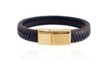 Pulsera de cuero trenzado marrón y negro para hombre con broche magnético dorado