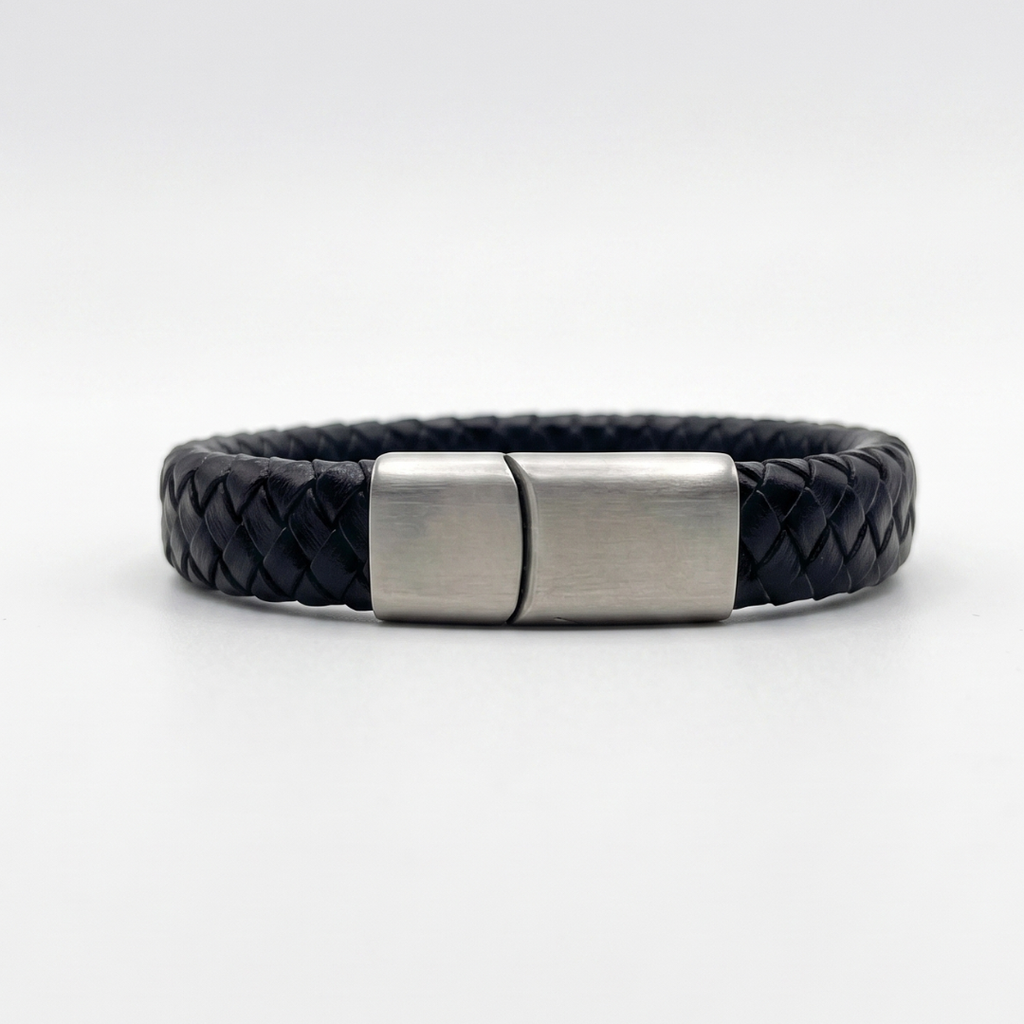 Pulsera de cuero trenzado 100 %= Negro