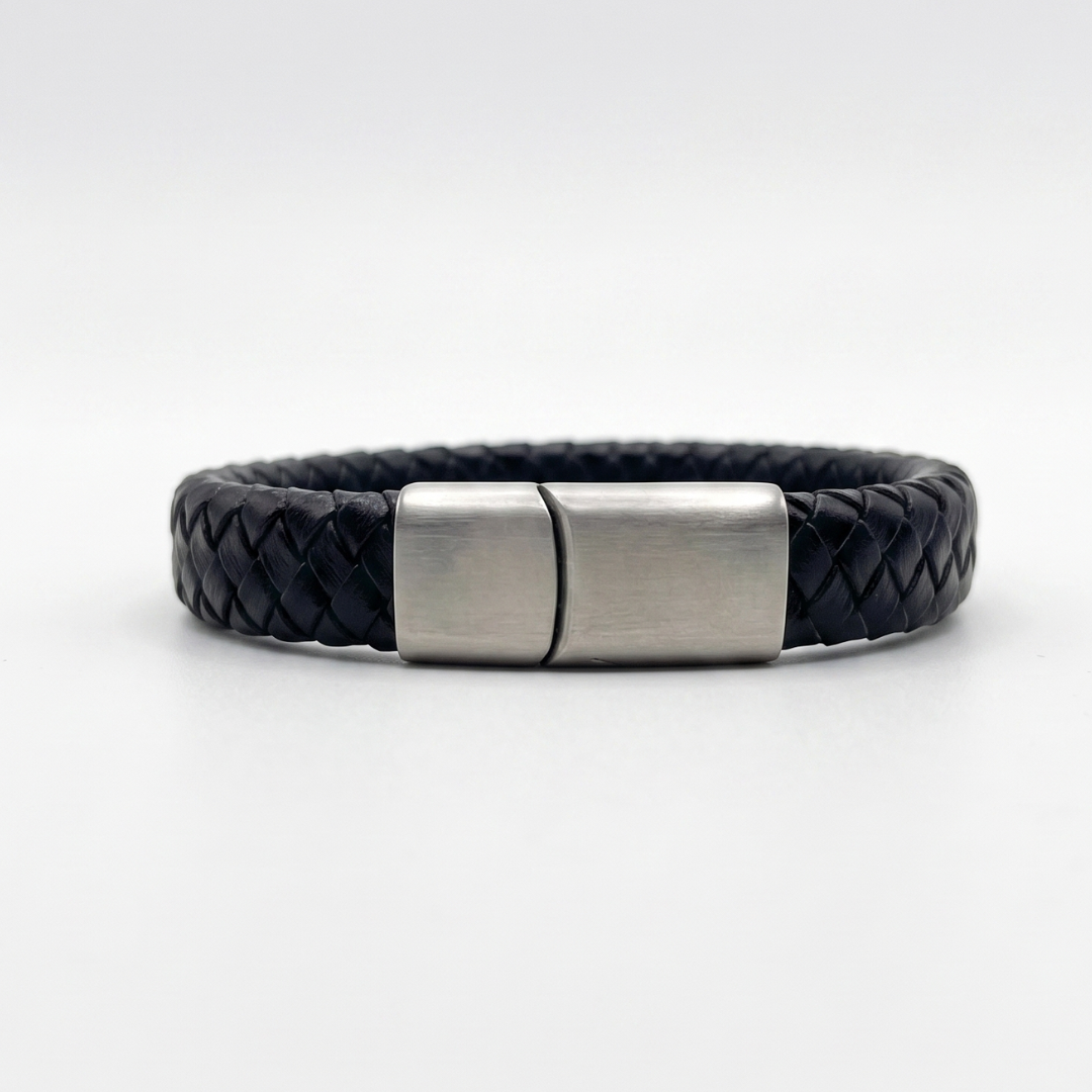 Pulsera de cuero trenzado 100 %= Negro