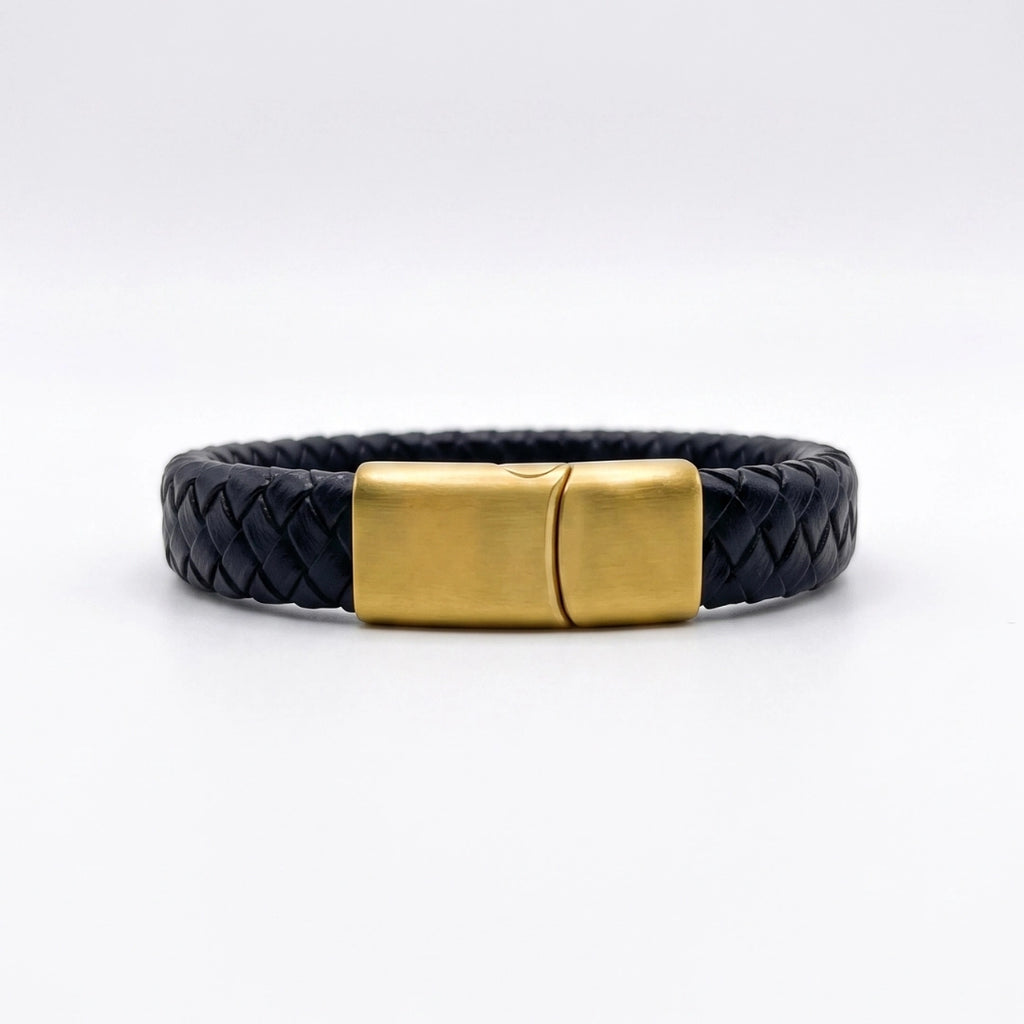 Pulsera de cuero trenzado 100 %= Negro