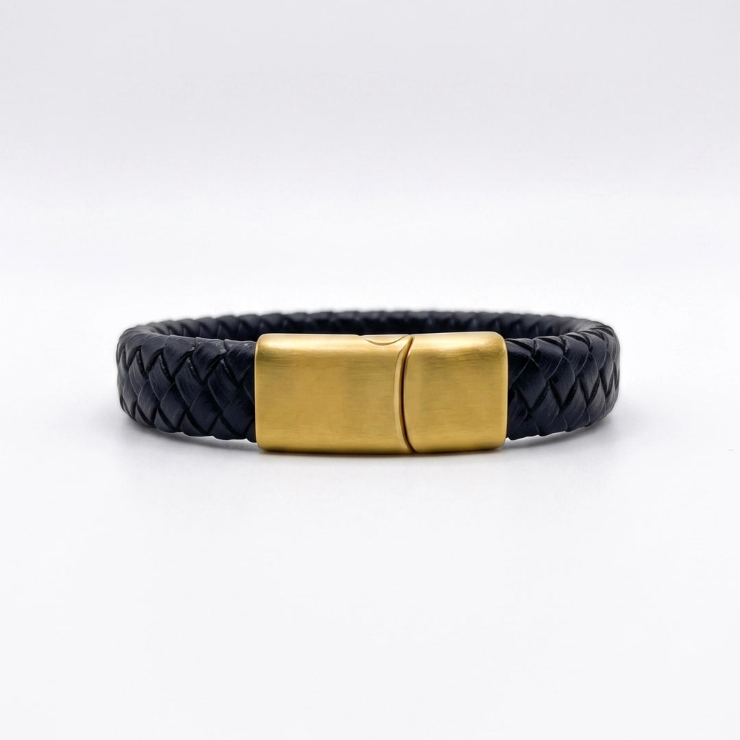 Pulsera de cuero trenzado 100 %= Negro