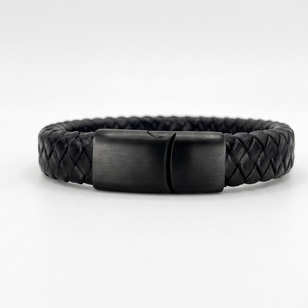 Pulsera de cuero trenzado 100 %= Negro