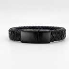 Pulsera de cuero trenzado 100 %= Negro