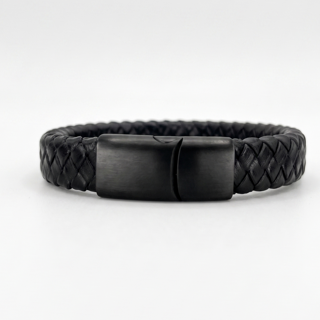 Pulsera de cuero trenzado 100 %= Negro