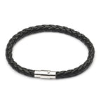 Pulsera de cuero trenzado negro para hombre con cierre magnético plateado krv accesorios, envio gratis y contraentrega disponible colombia