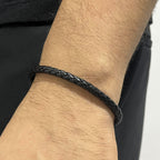 Pulsera de cuero trenzado negro para hombre con cierre magnético plateado krv accesorios, envio gratis y contraentrega disponible colombia