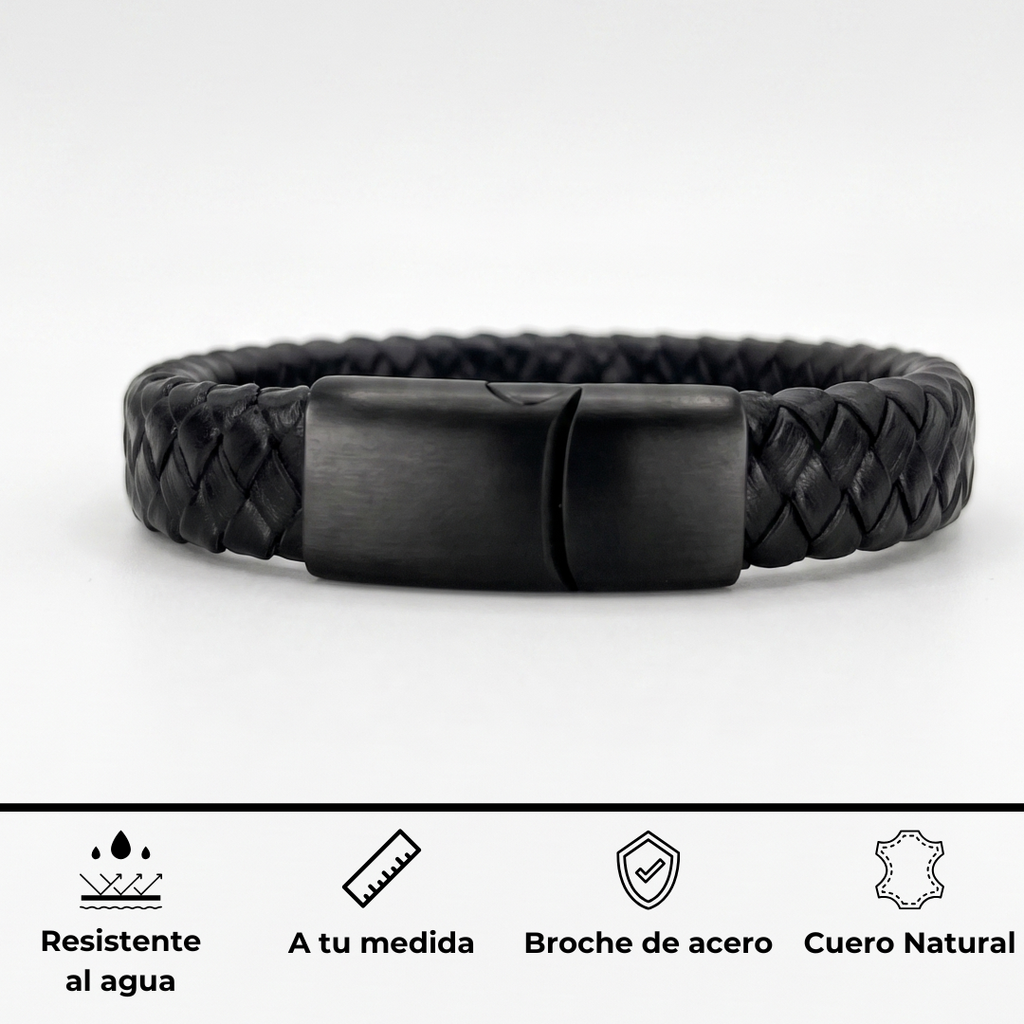 Pulsera de cuero trenzado 100 %= Negro
