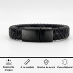 Pulsera de cuero trenzado 100 %= Negro
