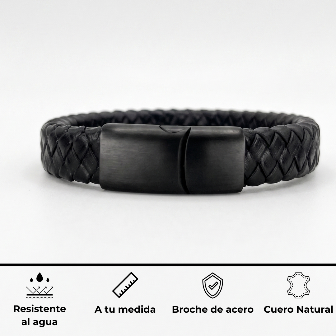 Pulsera de cuero trenzado 100 %= Negro