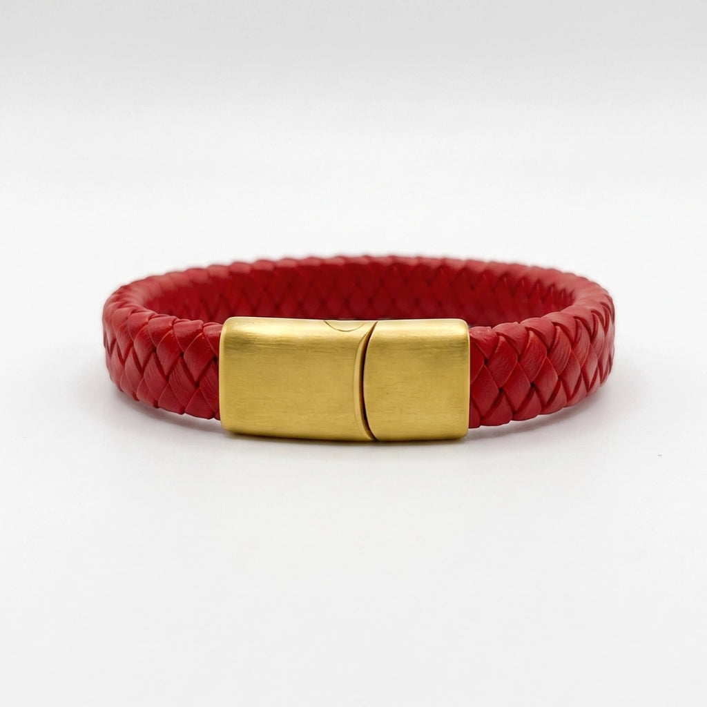 Pulsera cuero trenzado: Rojo
