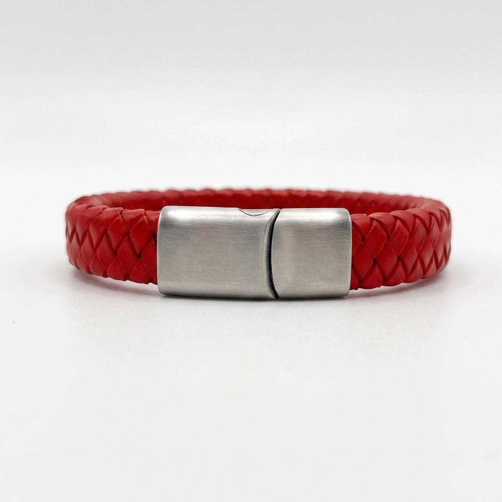 Pulsera cuero trenzado: Rojo