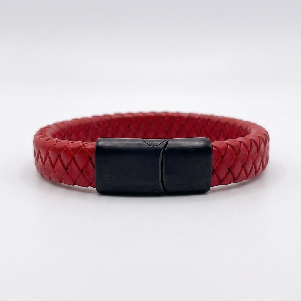 Pulsera cuero trenzado: Rojo