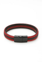 Pulsera de cuero trenzado rojo y negro para hombre con cierre magnético elegante