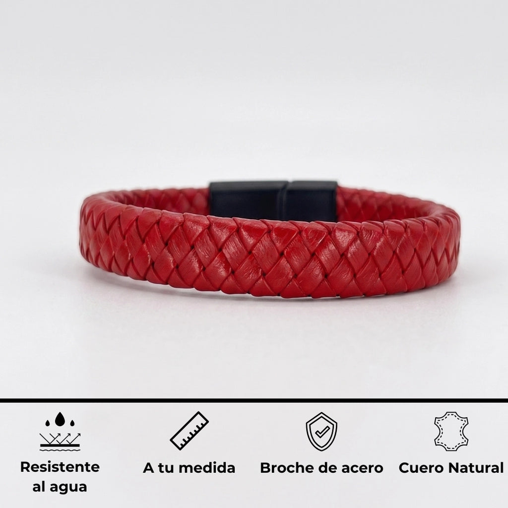 Pulsera cuero trenzado: Rojo