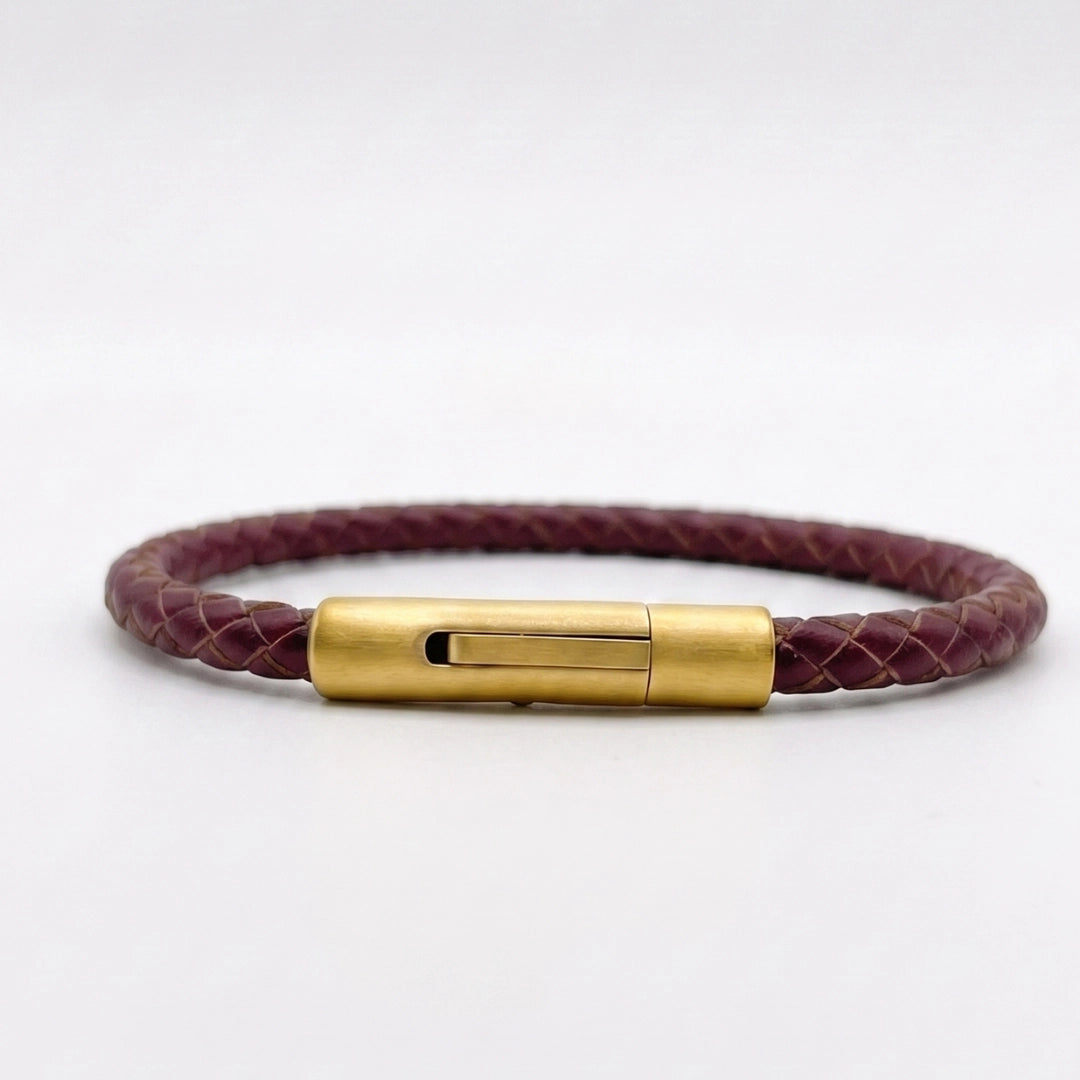 Pulsera cuero trenzado natural: Vinotinto mate