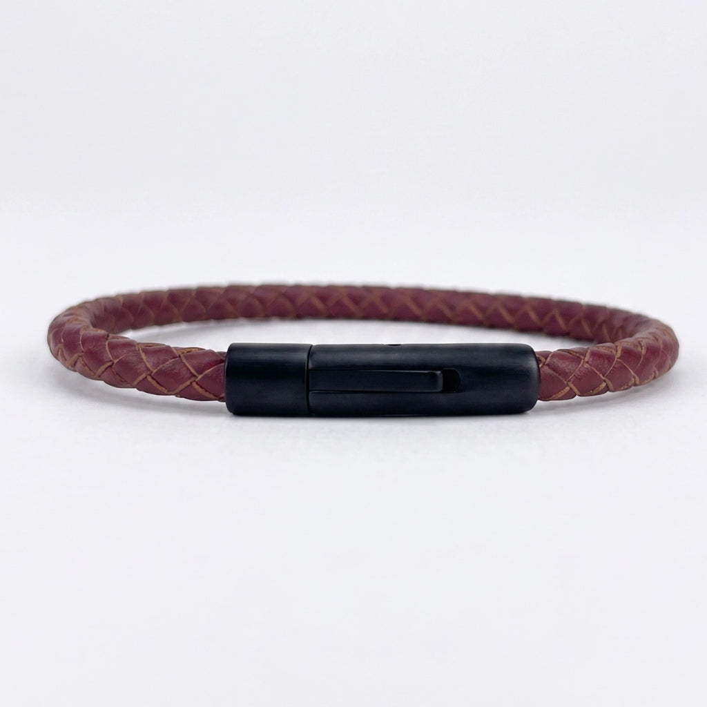 Pulsera cuero trenzado natural: Vinotinto mate