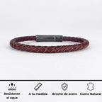 Pulsera cuero trenzado natural: Vinotinto mate