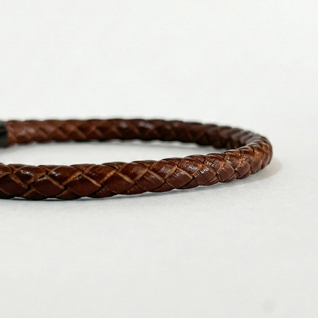 Pulsera de cuero trenzado 5 mm: Marrón oscuro