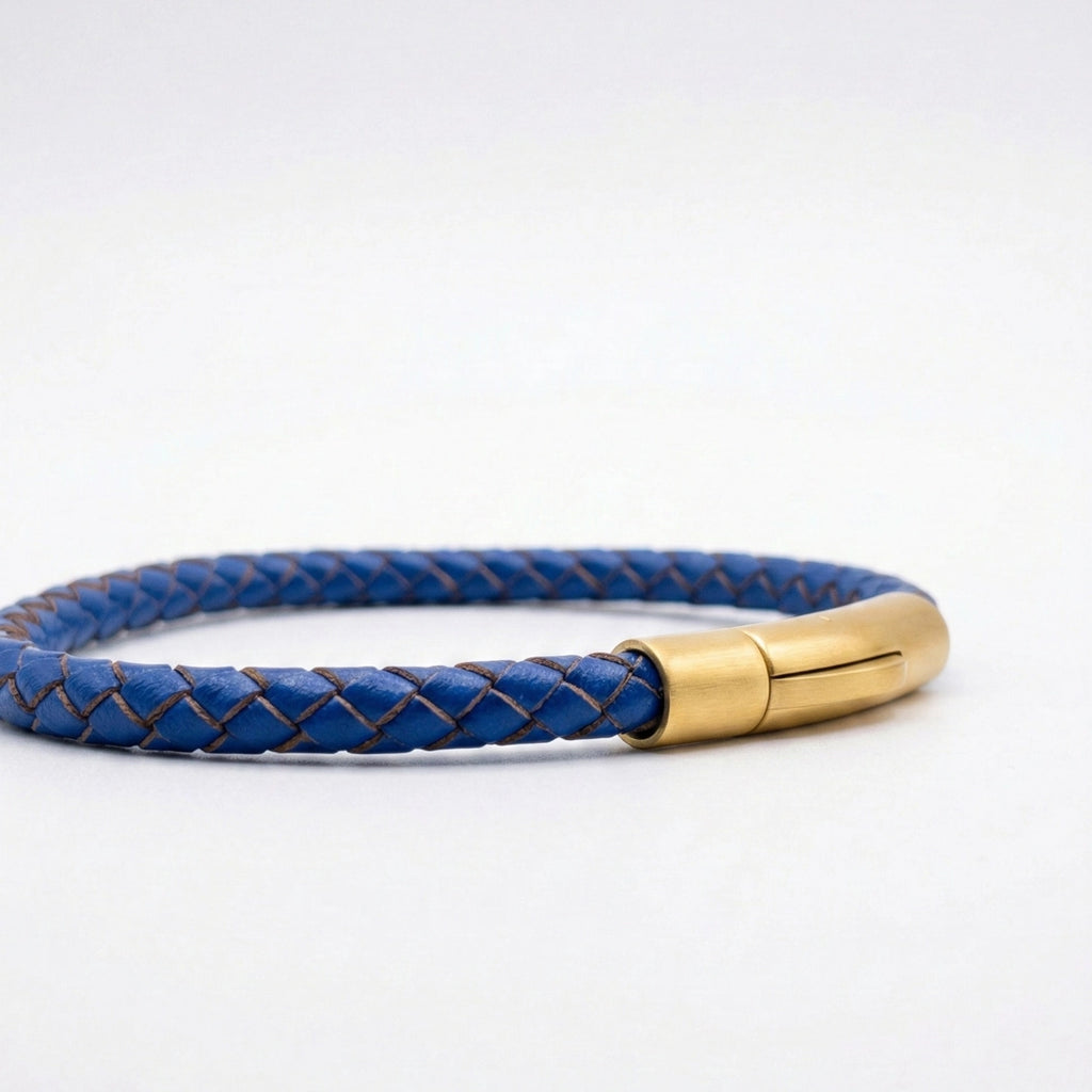 Pulsera de cuero trenzado 5 mm: Azul cobalto