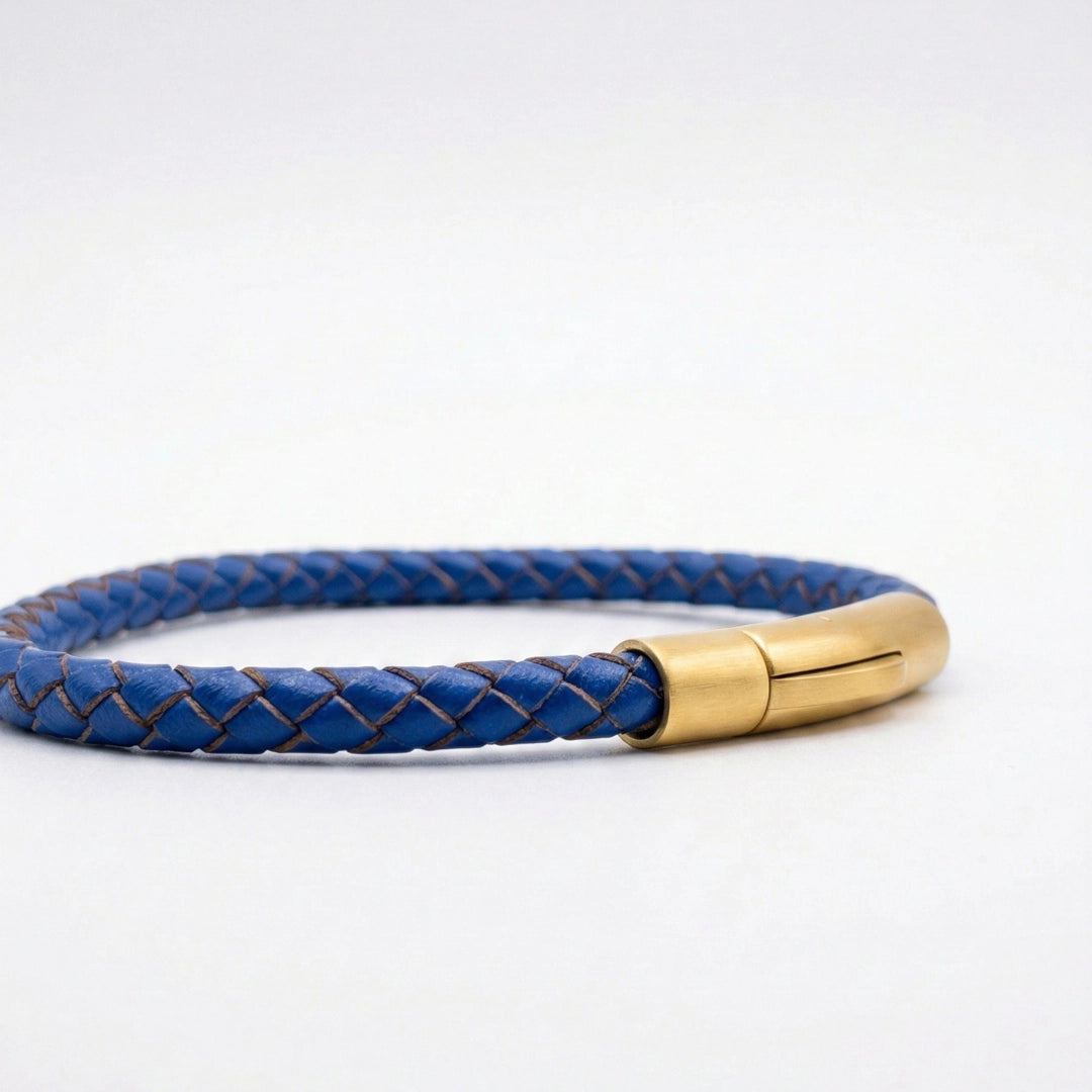 Pulsera de cuero trenzado 5 mm: Azul cobalto