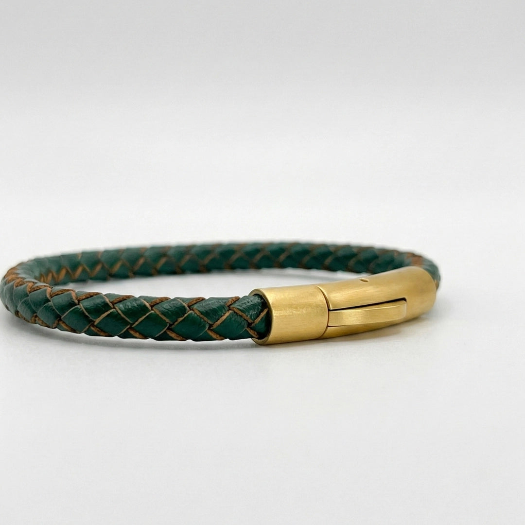 Pulsera de cuero trenzado 5 mm: Verde Oscuro