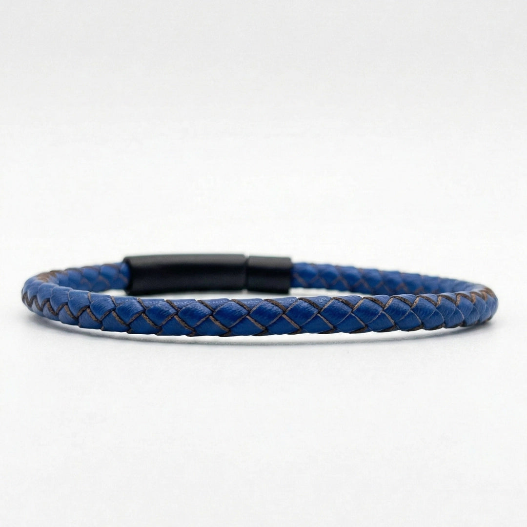 Pulsera de cuero trenzado 5 mm: Azul cobalto