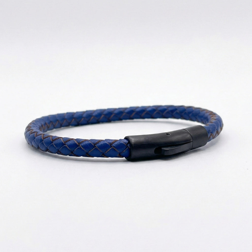 Pulsera de cuero trenzado 5 mm: Azul cobalto