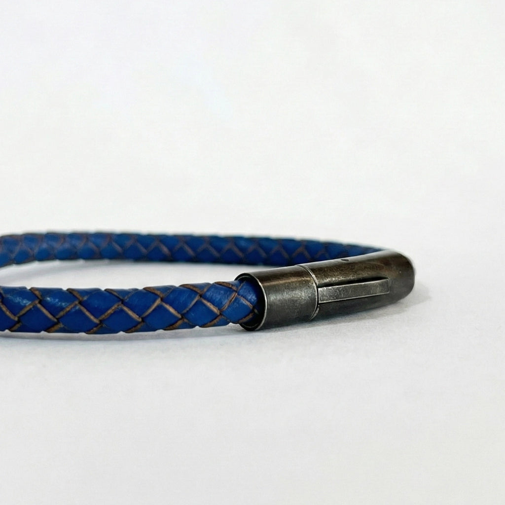 Pulsera de cuero trenzado 5 mm: Azul cobalto