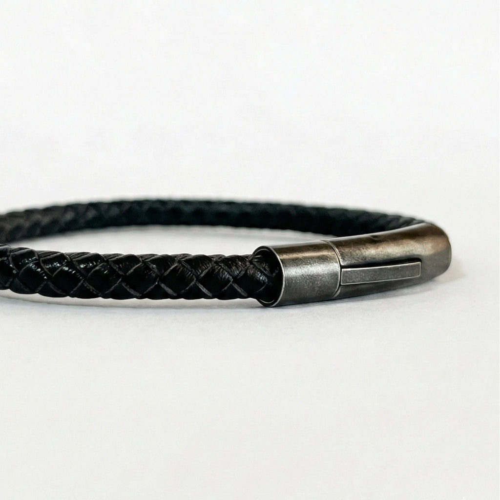 Pulsera de cuero trenzado 5 mm: Negro