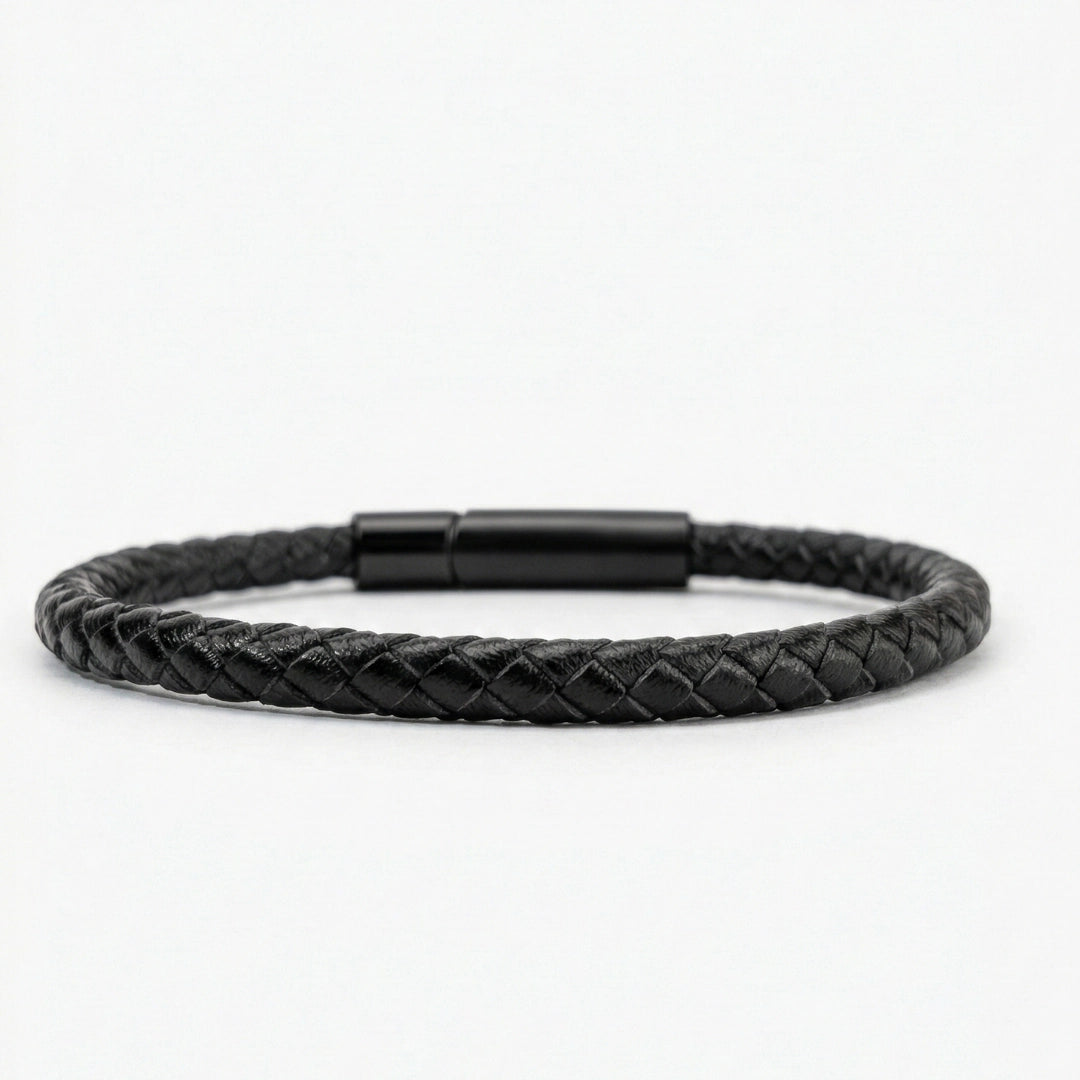 Pulsera de cuero trenzado 5 mm: Negro