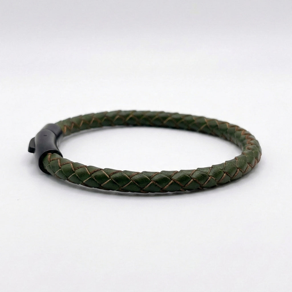 Pulsera de cuero trenzado 5 mm: Verde musgo