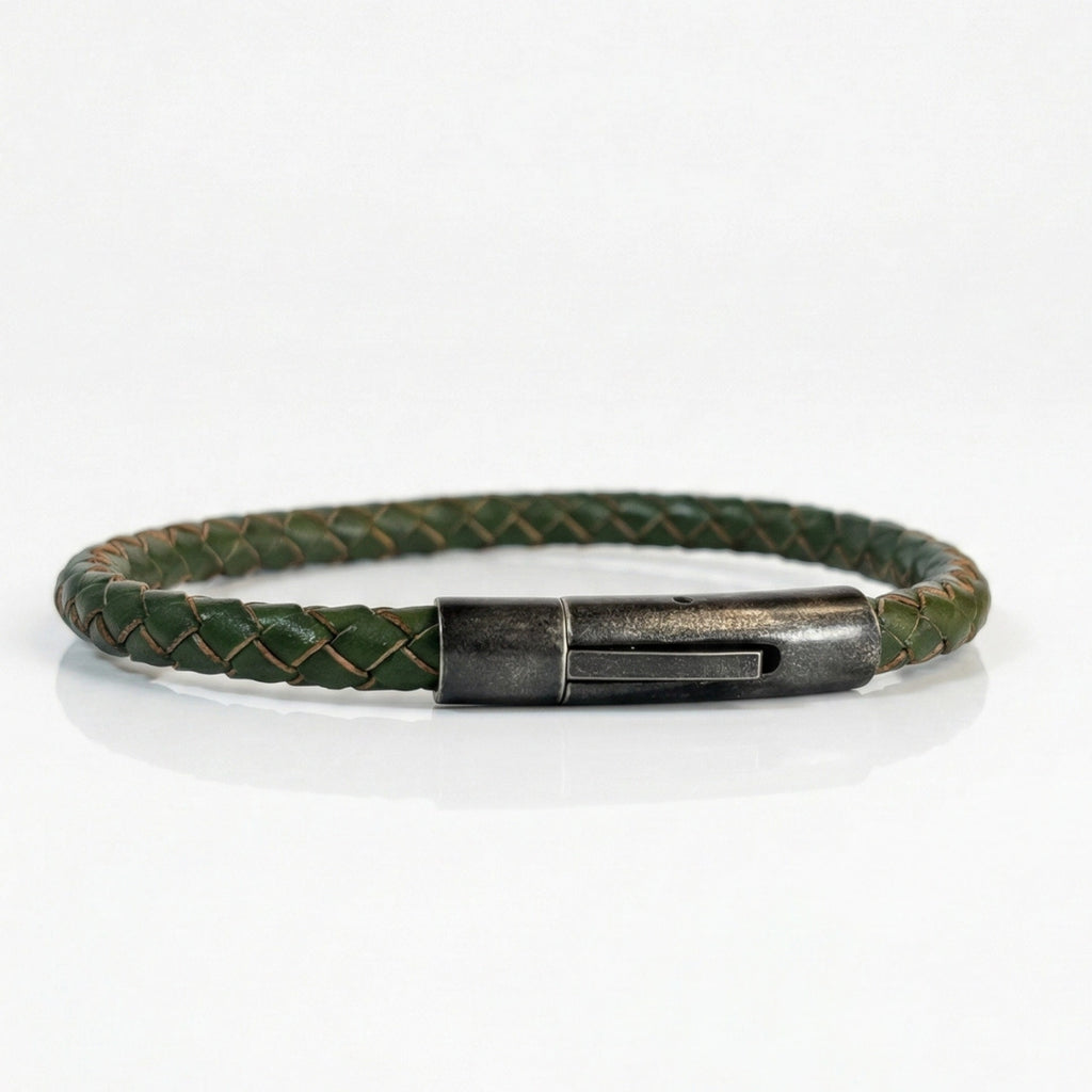 Pulsera de cuero trenzado 5 mm: Verde musgo
