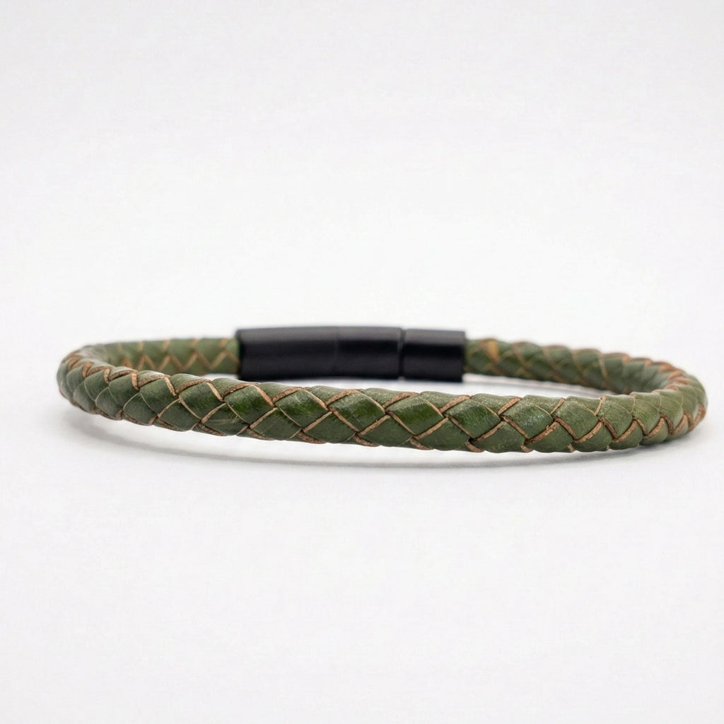 Pulsera de cuero trenzado 5 mm: Verde musgo