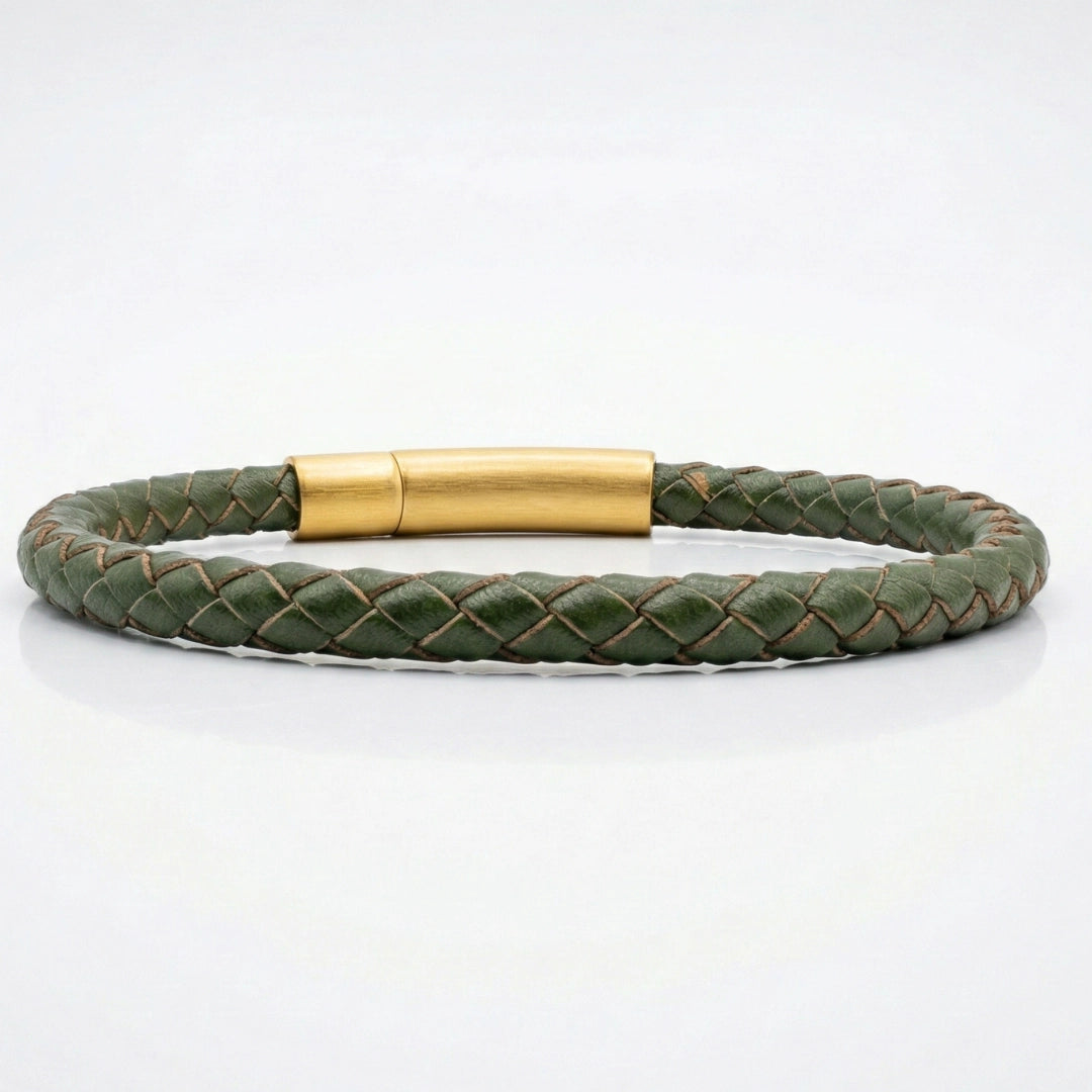 Pulsera de cuero trenzado 5 mm: Verde musgo