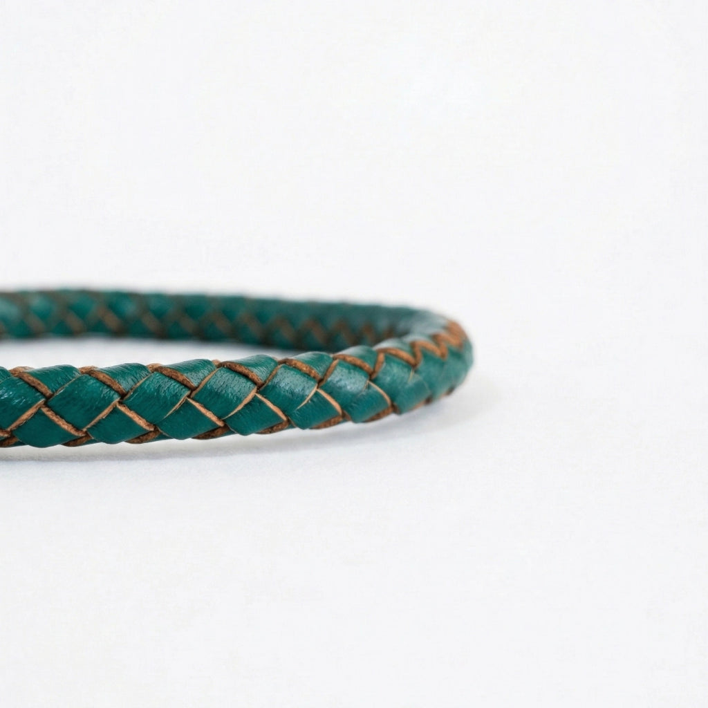 Pulsera de cuero trenzado 5 mm: Verde Oscuro