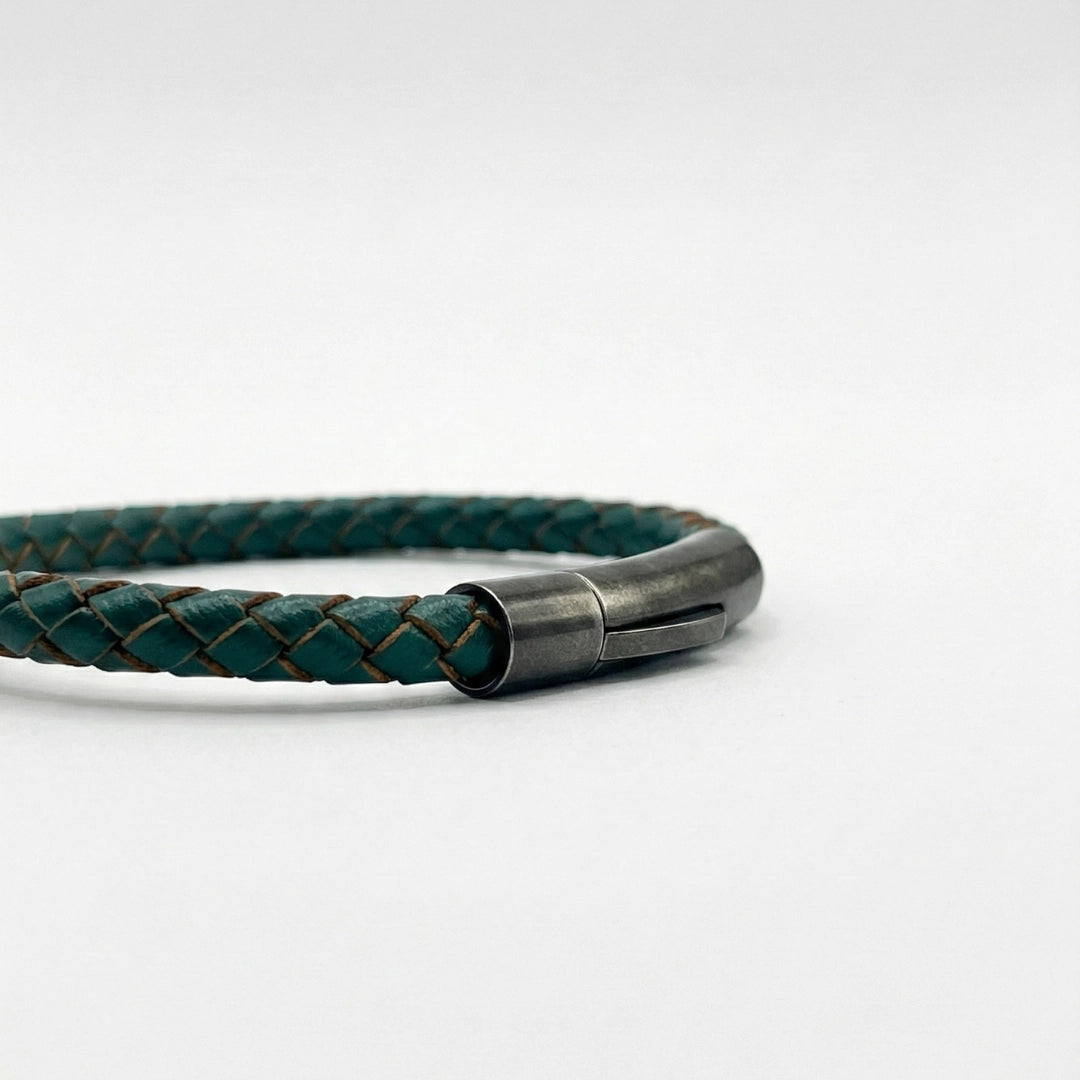 Pulsera de cuero trenzado 5 mm: Verde Oscuro