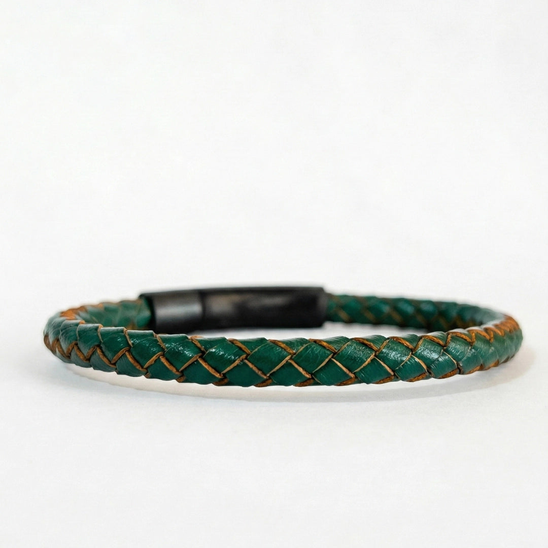 Pulsera de cuero trenzado 5 mm: Verde Oscuro