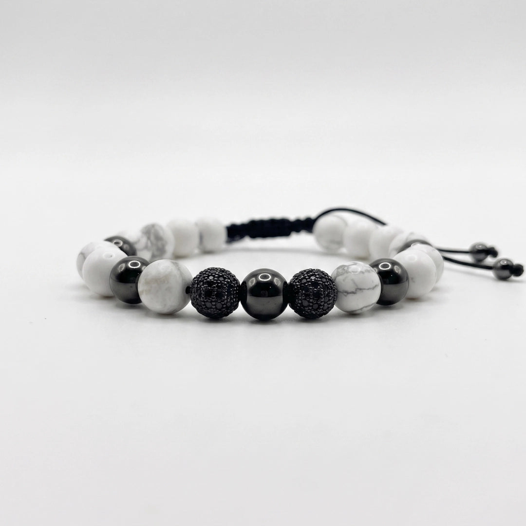 Set de 2 pulsera: Howlita y cuero trenzado negro