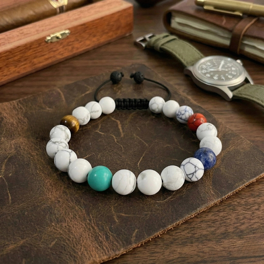 Pulsera minimalista para hombre, con piedra de turquesa verde natural y ojo de tigre