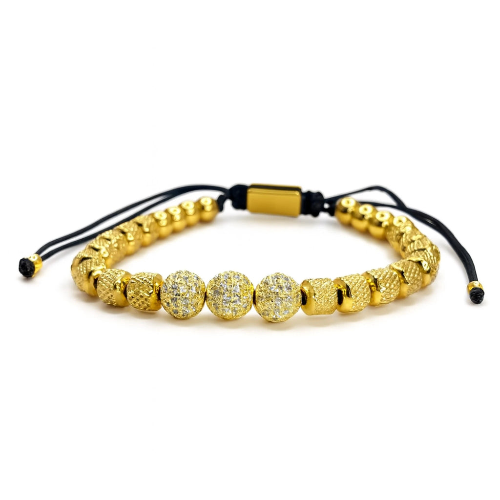 Pulsera para hombre en acero inoxidable con piedras de circonia cúbica dorada
