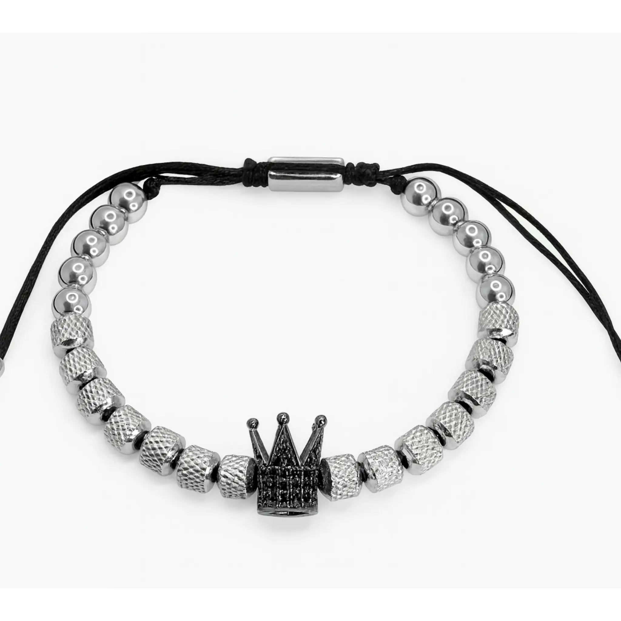 Pulsera de acero inoxidable con  dije corona piedra circonita negra