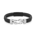 Pulsera de cuero plateado trenzado para hombre con símbolo de infinito plateado y cierre magnético