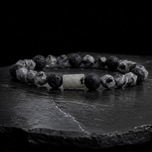 Pulsera hombre labradorita facetada con piedra volcánica