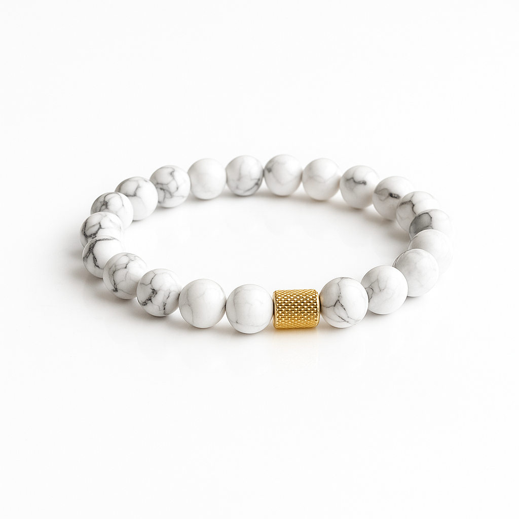 Vista horizontal de manilla de piedra natural para hombre, pulsera de piedras naturales pino blanco, krv colombia