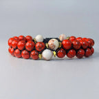 Pulsera turquesa roja con nudo macramé y piedras jaspe