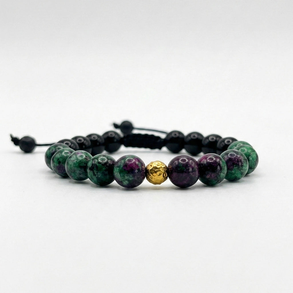 Pulsera de nudo corredizo con piedra naturales onix y anyolita
