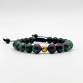 Pulsera de nudo corredizo con piedra naturales onix y anyolita