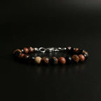 Pulsera de piedras naturales para hombre con obsidiana roja, ojo de tigre rojo y jaspe rojo.